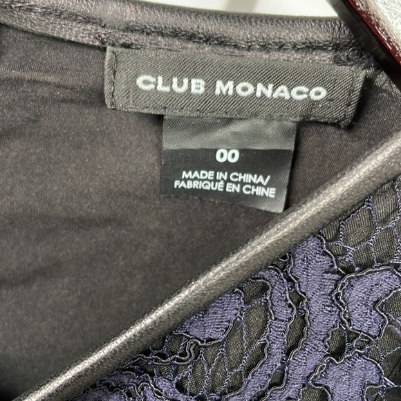 Club Monaco navy lace dress with leather detail. - Picture 4 of 5